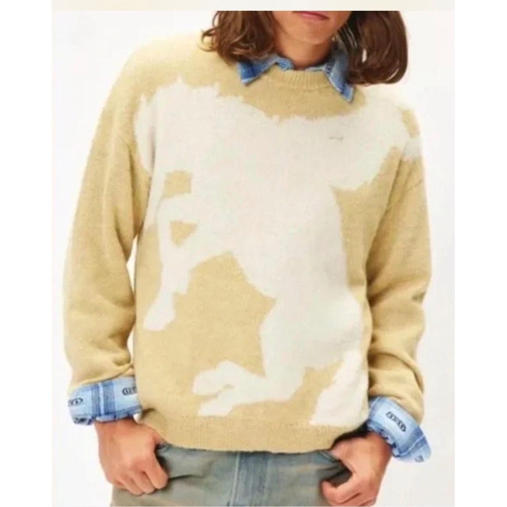 BDG Horse Sweater Womens Medium Yellow Cream Excellent Knit Graphic